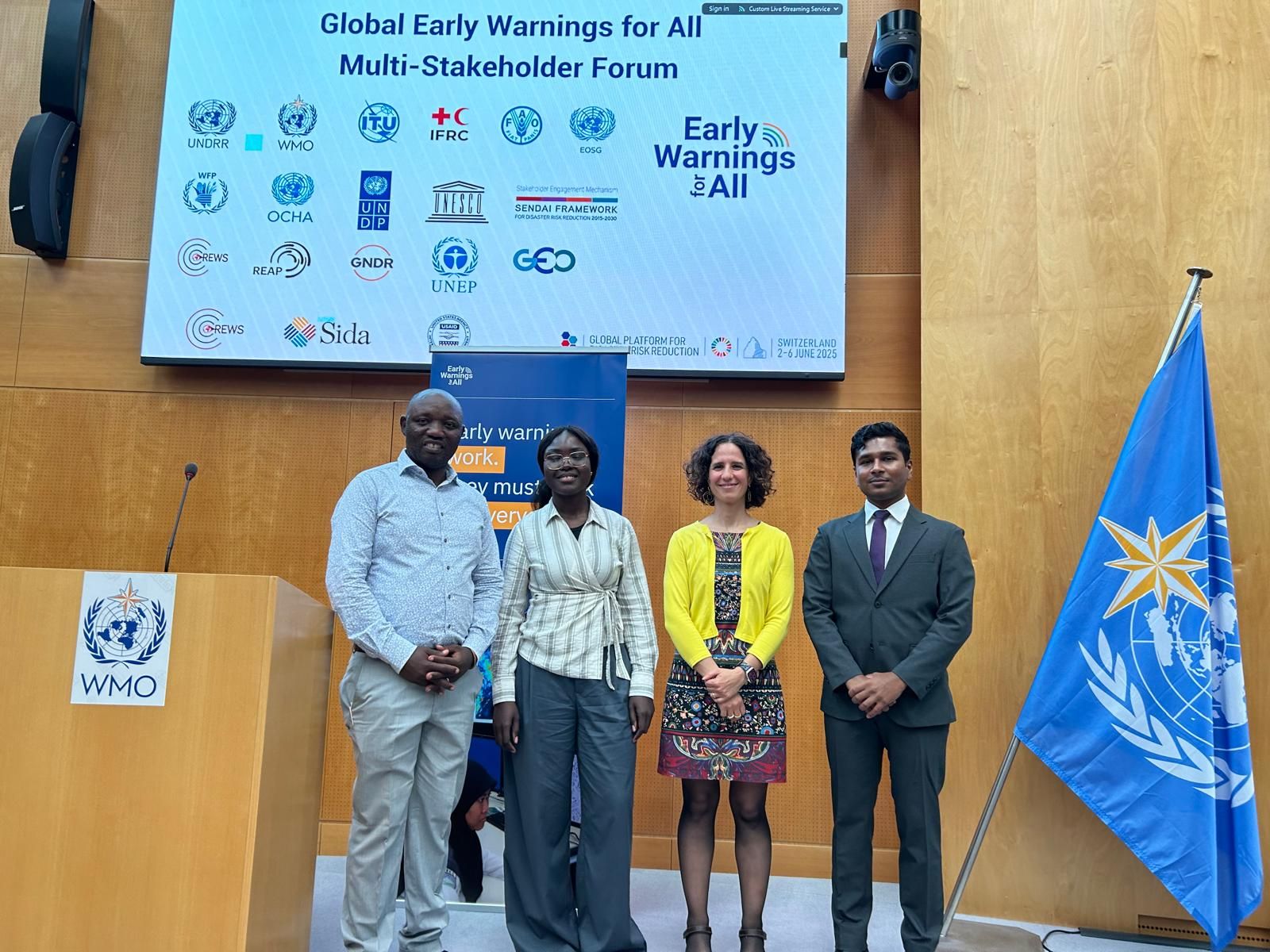 Charles Balagizi (GSNL, DRC Congo), Sally Sampson (collaborator of GEO Human Planet Initiative and the Global Heat Resilience Service); Inbal Becker-Reshef (GEOGLAM, NASA Harvest) and Thibyan Ibrahim (GEO Principal Alternate of Maldives, UNFCCC TEC vice chair).